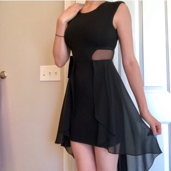 NWT Black Bebe Bodycon Dress With Sheer Train - Picture 2 of 8